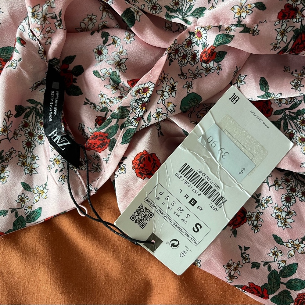 Zara Floral Pink Dress with Red and Green Accents